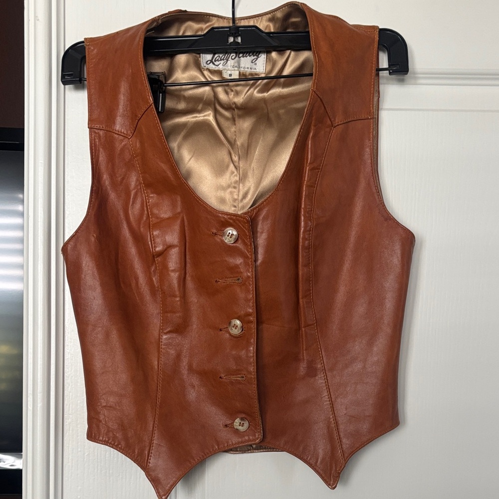 Women's Vintage Brown Leather Vest
